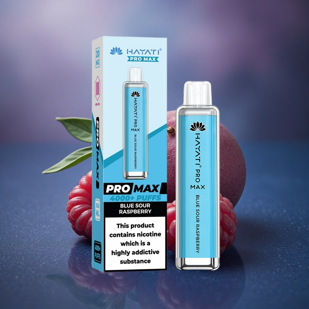 Hayati Pro Max 4000 Puffs Frambuesa Azul Agria con 5% Nicotina y Batería 1400mAh