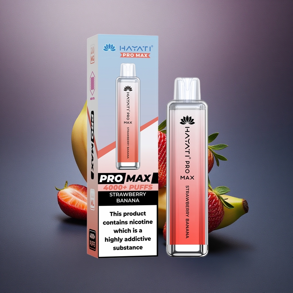 Hayati Pro Max 4000 Puffs Fresa Plátano Dual Coil 1400mAh Recargable